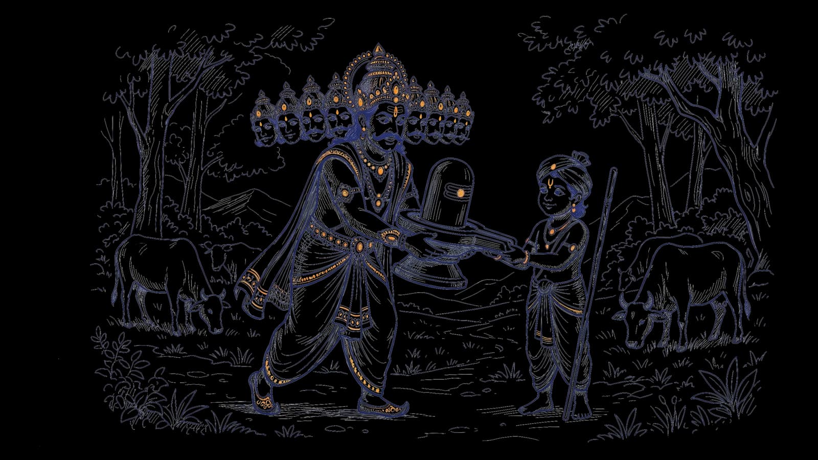 लंका जाते हुए रावण शिवलिंग एक ग्वाले के हाथ में देता है